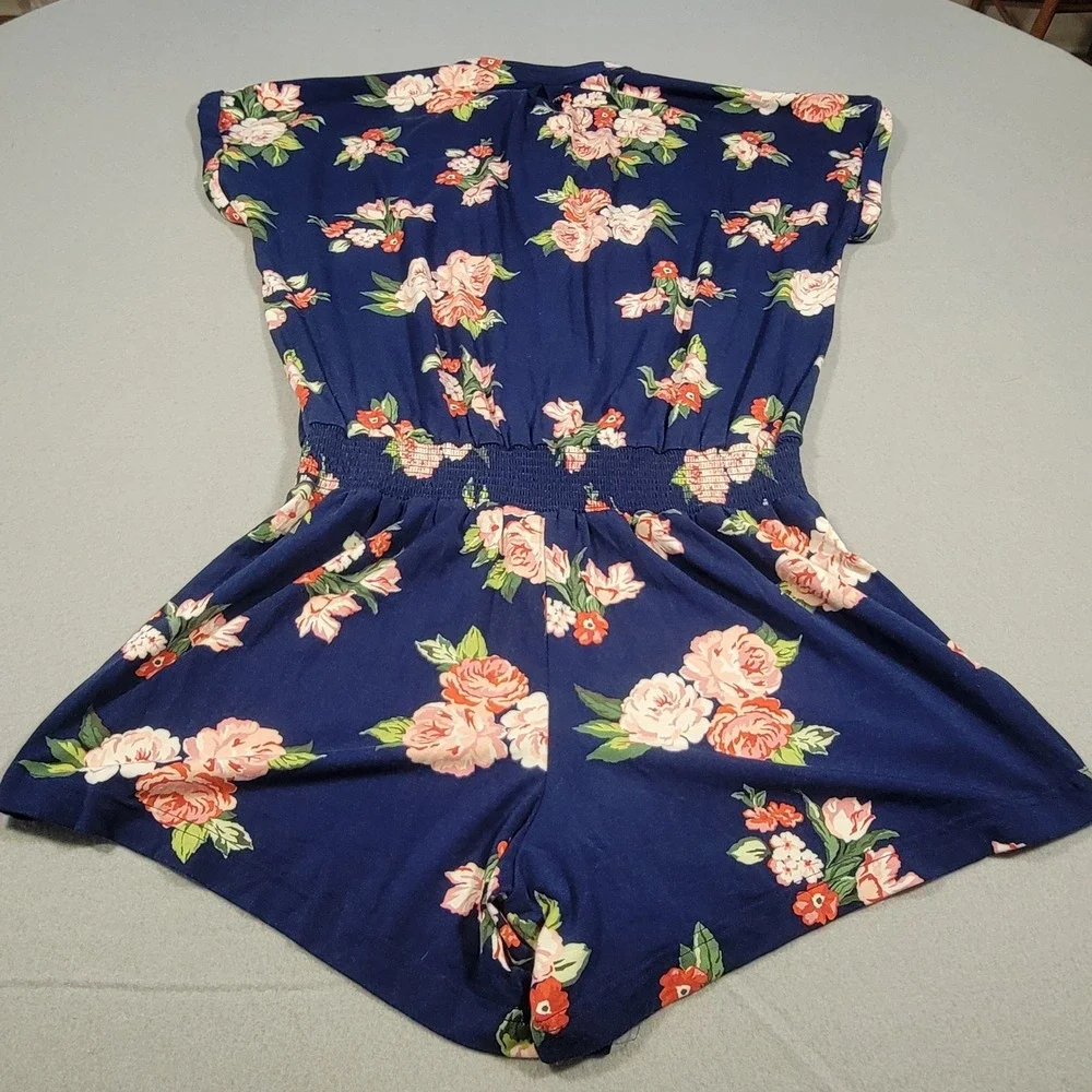 Matilda Jane Be Bold Romper Navy‎ Pink Floral Print Short Sleeve Women's Small